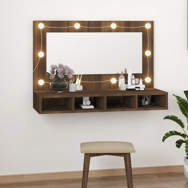 Spiegelkast met LED-verlichting 90x31,5x62 cm bruineikenkleurig MeubelReus