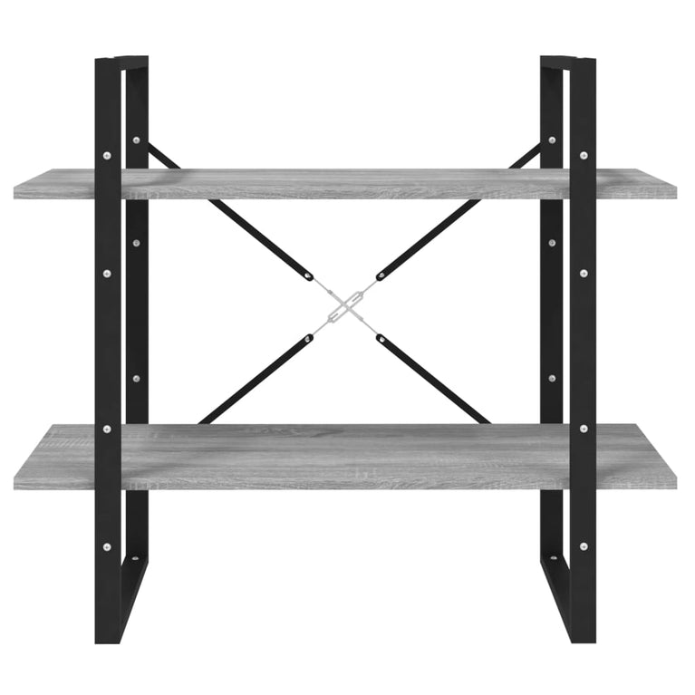 Boekenkast met 2 schappen 80x30x70 cm bewerkt hout grijs sonoma MeubelReus