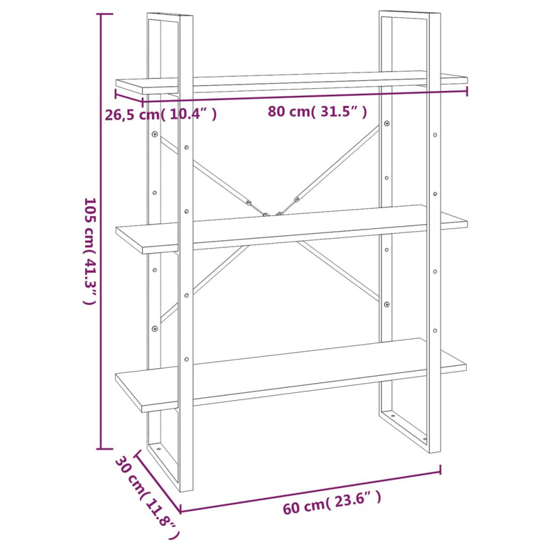 Boekenkast 80x30x105 cm bewerkt hout bruineikenkleurig MeubelReus