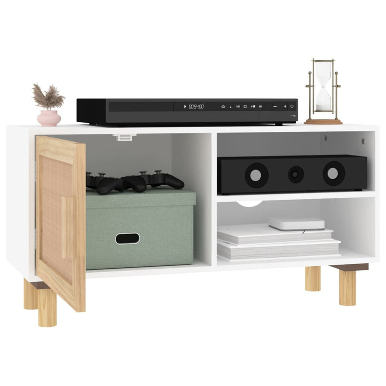 Tv-meubel 80x30x40 cm massief grenenhout en rattan wit MeubelReus