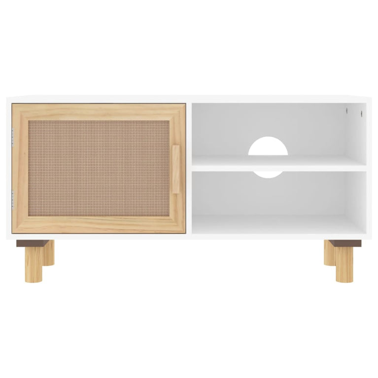Tv-meubel 80x30x40 cm massief grenenhout en rattan wit MeubelReus