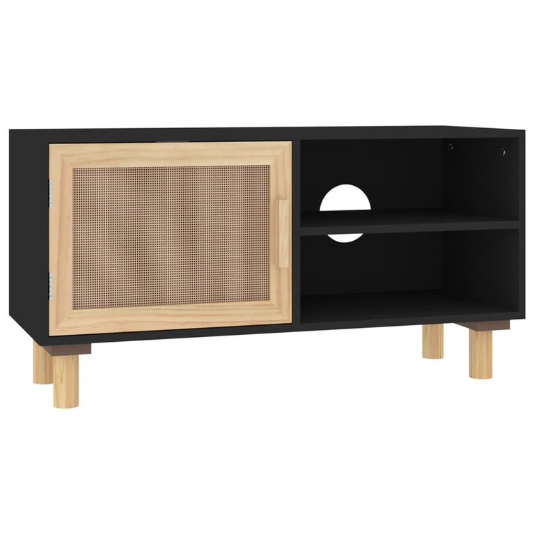 Tv-meubel 80x30x40 cm massief grenenhout en rattan zwart MeubelReus