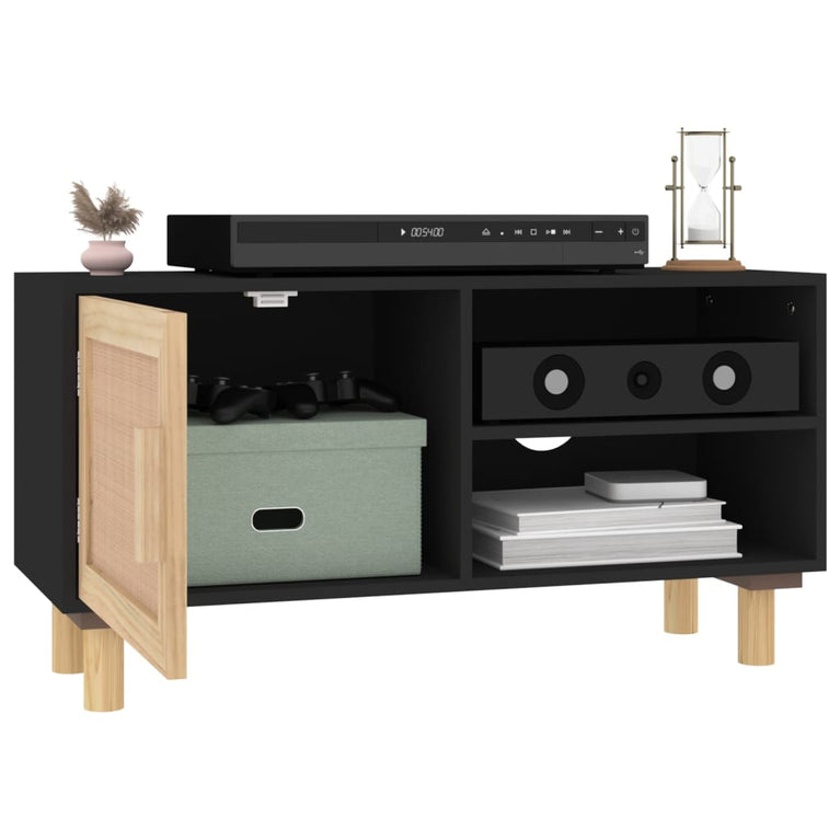 Tv-meubel 80x30x40 cm massief grenenhout en rattan zwart MeubelReus