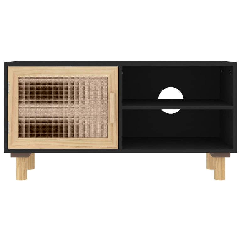 Tv-meubel 80x30x40 cm massief grenenhout en rattan zwart MeubelReus