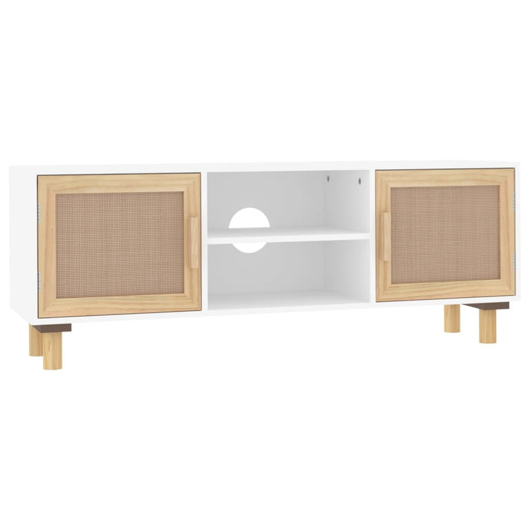 Tv-meubel 105x30x40 cm massief grenenhout en rattan wit MeubelReus
