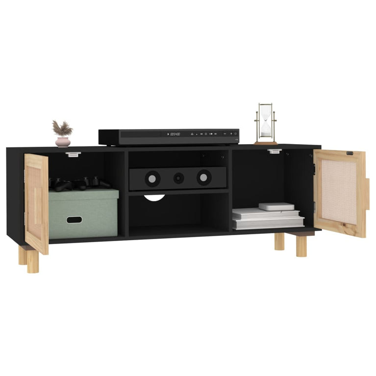 Tv-meubel 105x30x40 cm massief grenenhout en rattan zwart MeubelReus