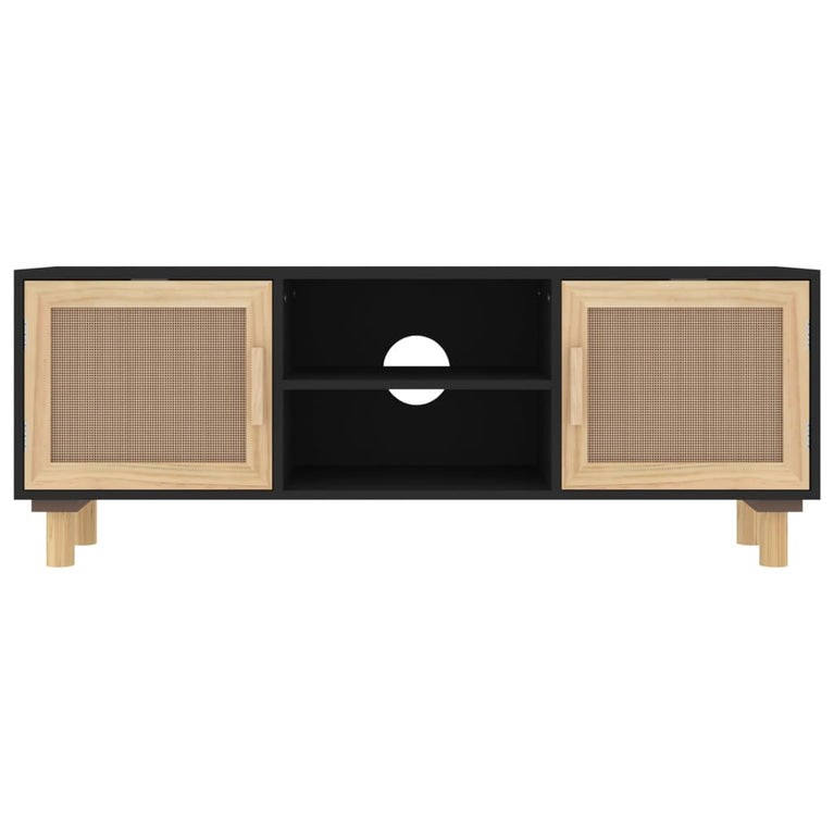 Tv-meubel 105x30x40 cm massief grenenhout en rattan zwart MeubelReus