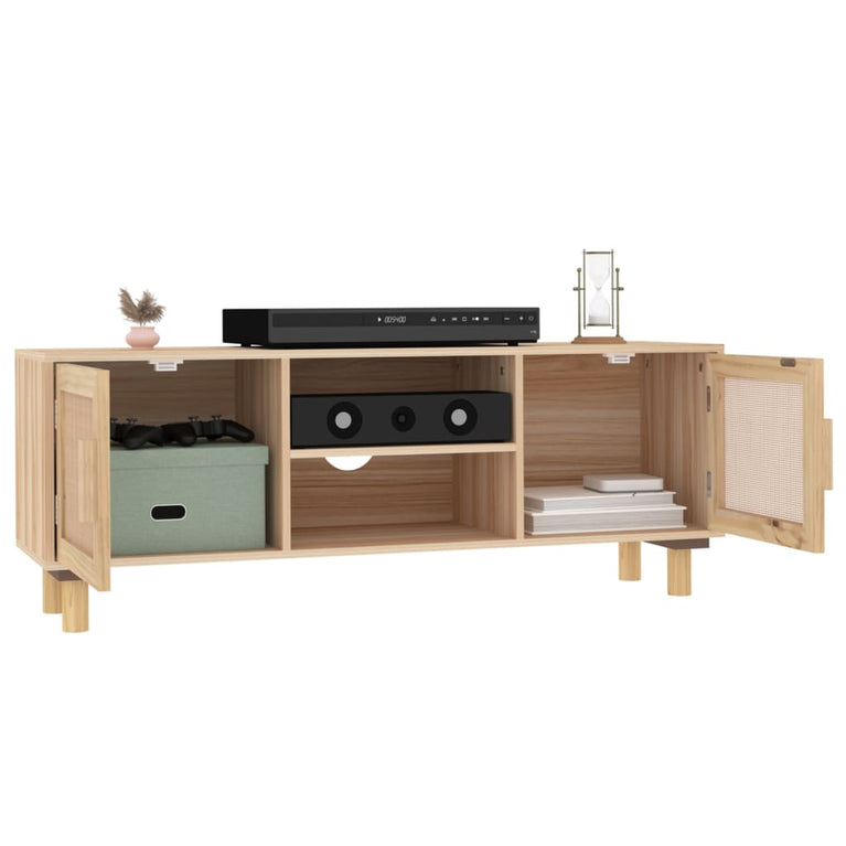 Tv-meubel 105x30x40 cm massief grenenhout en rattan bruin MeubelReus