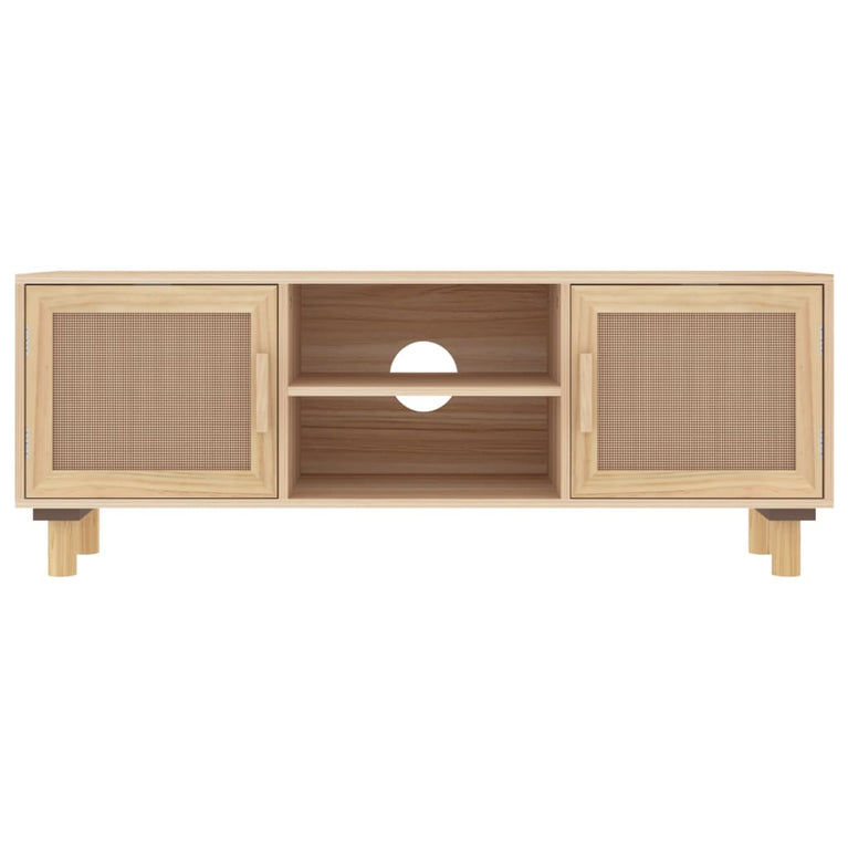 Tv-meubel 105x30x40 cm massief grenenhout en rattan bruin MeubelReus