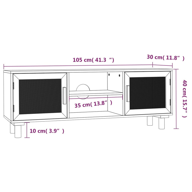 Tv-meubel 105x30x40 cm massief grenenhout en rattan bruin MeubelReus