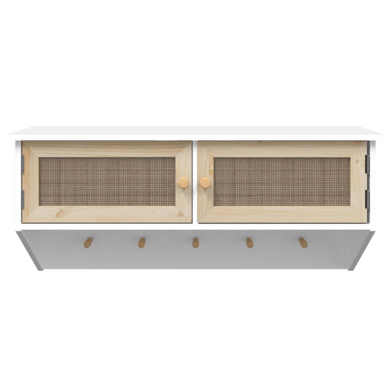 Wandkapstok bewerkt hout en natuurlijk rattan wit MeubelReus