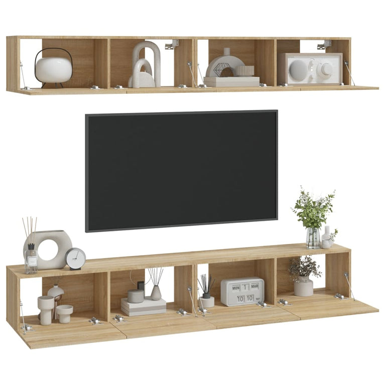 Tv-wandmeubels 4 st 100x30x30 cm sonoma eikenkleurig