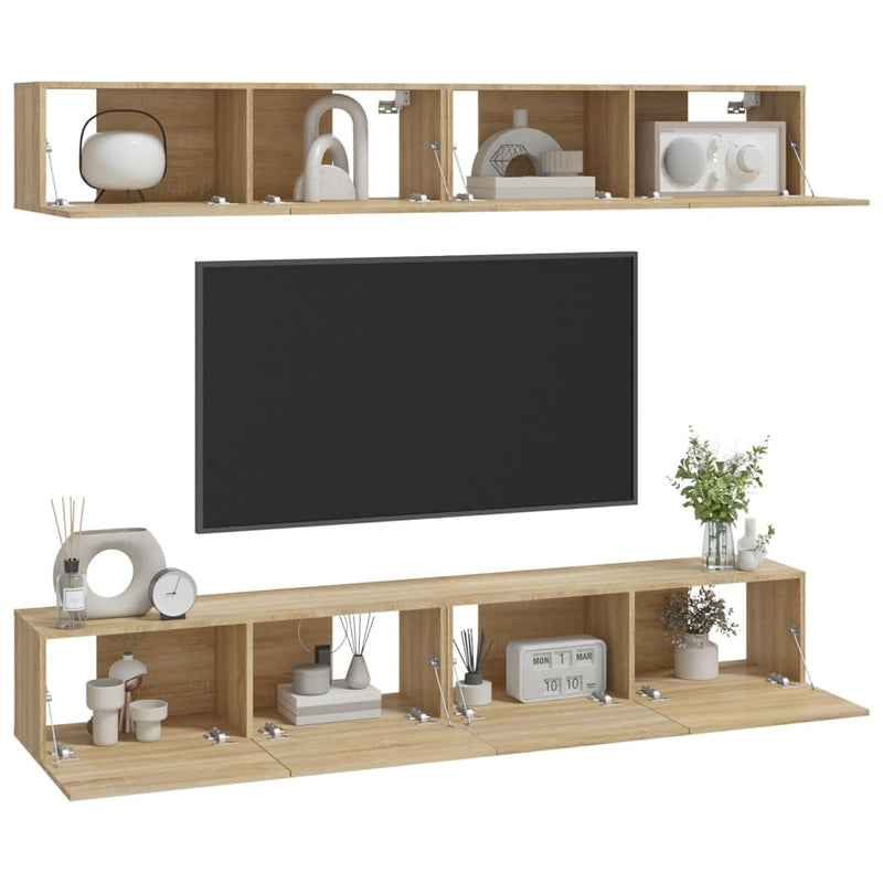 Tv-wandmeubels 4 st 100x30x30 cm sonoma eikenkleurig