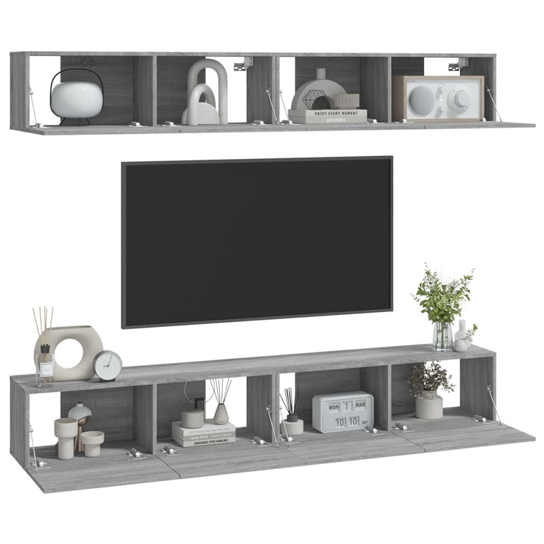 Tv-wandmeubels 4 st 100x30x30 cm grijs sonoma eikenkleurig MeubelReus