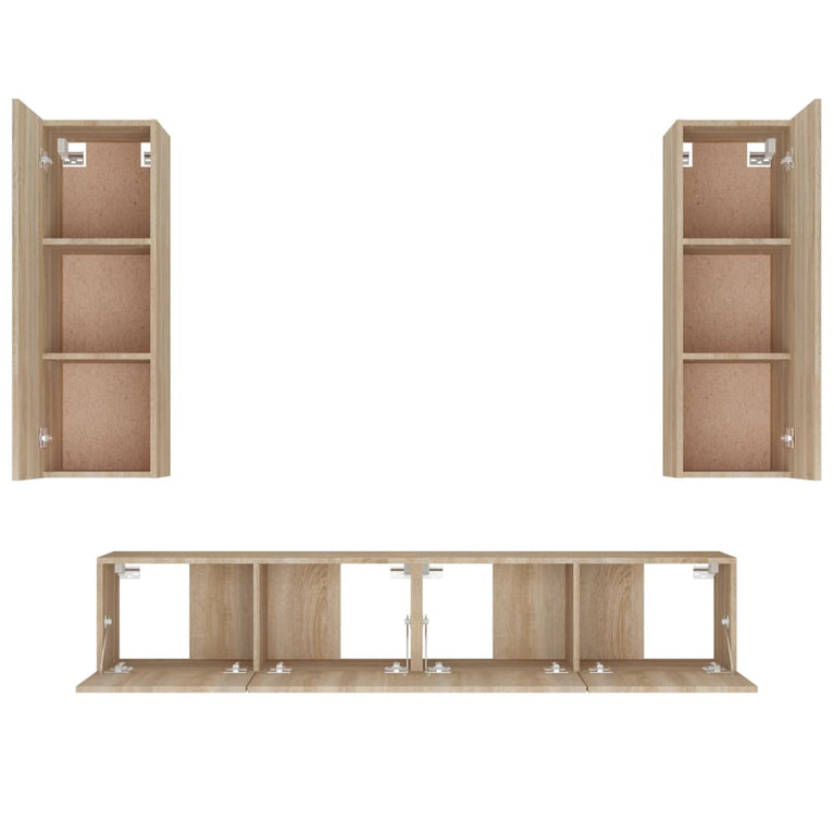 4-delige Tv-meubelset bewerkt hout sonoma eikenkleurig MeubelReus