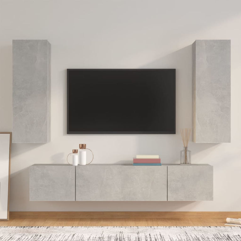 4-delige Tv-meubelset bewerkt hout betongrijs