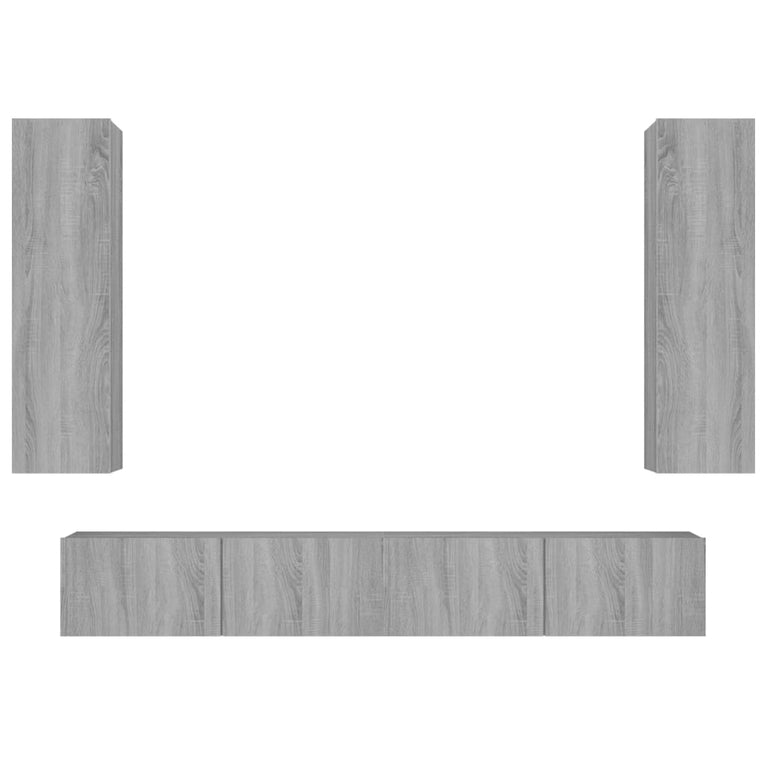 4-delige Tv-meubelset bewerkt hout grijs sonoma eikenkleurig