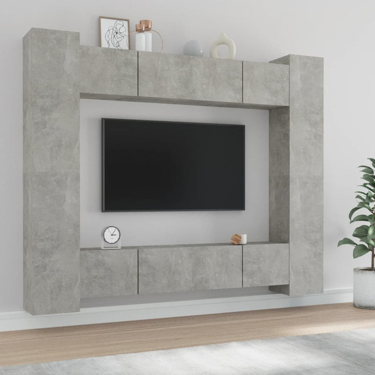 8-delige Tv-meubelset bewerkt hout betongrijs