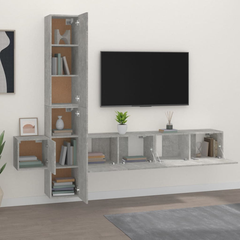 5-delige Tv-meubelset bewerkt hout betongrijs