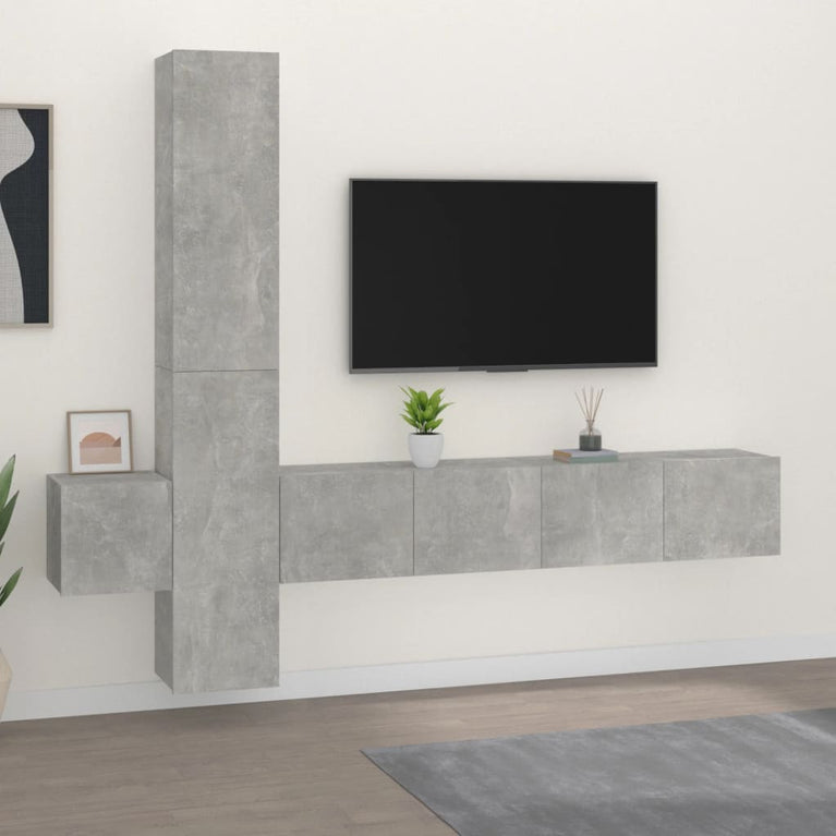 5-delige Tv-meubelset bewerkt hout betongrijs