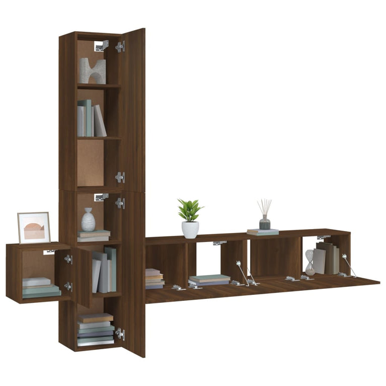 5-delige Tv-meubelset bewerkt hout bruin eikenkleur MeubelReus