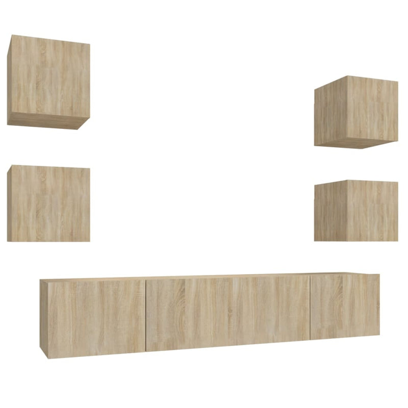 6-delige Tv-meubelset bewerkt hout sonoma eikenkleurig MeubelReus