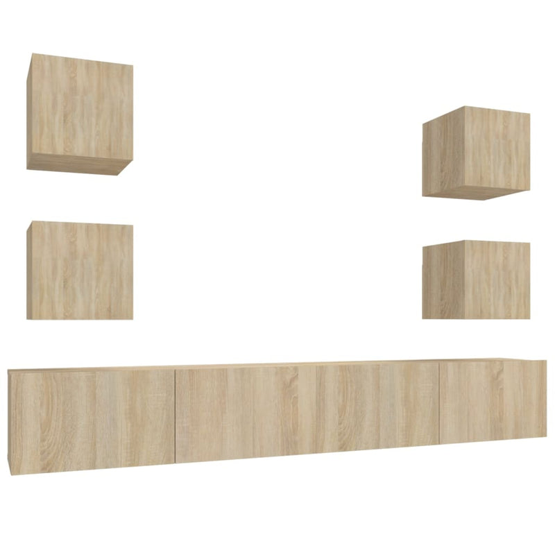 6-delige Tv-meubelset bewerkt hout sonoma eikenkleurig