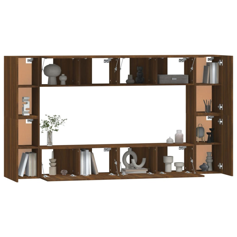 8-delige Tv-meubelset bewerkt hout bruin eikenkleur MeubelReus