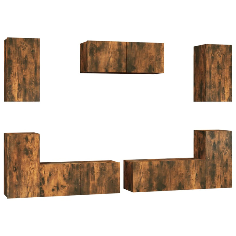 7-delige Tv-meubelset bewerkt hout gerookt eikenkleurig MeubelReus