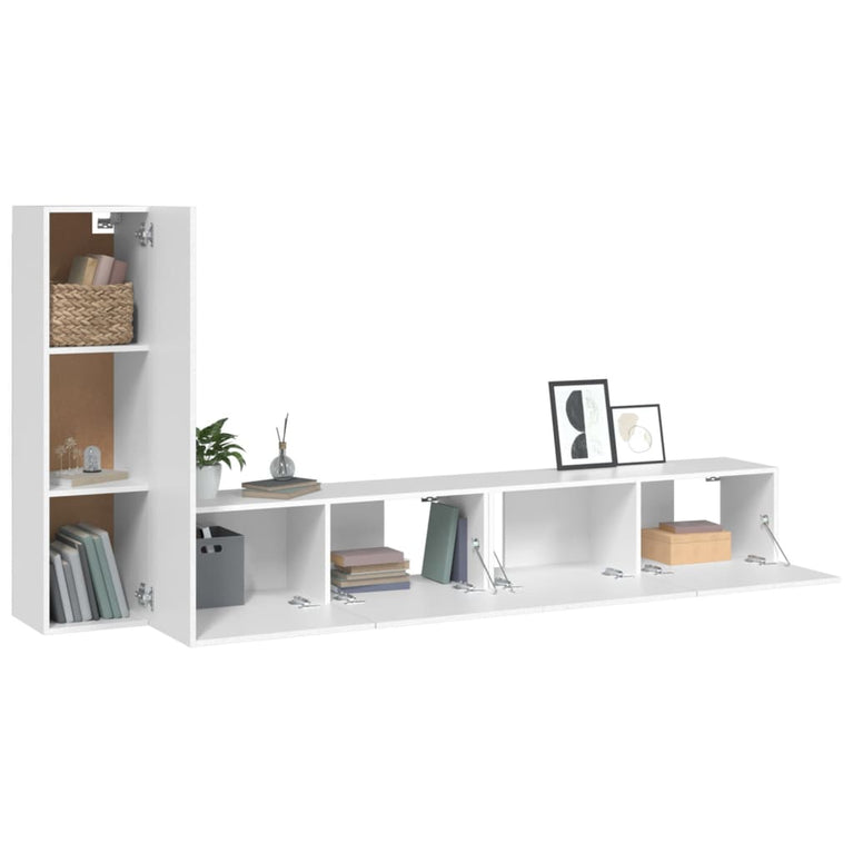 3-delige Tv-meubelset bewerkt hout wit