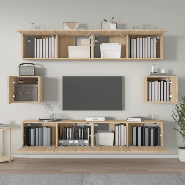 6-delige Tv-meubelset bewerkt hout sonoma eikenkleurig MeubelReus