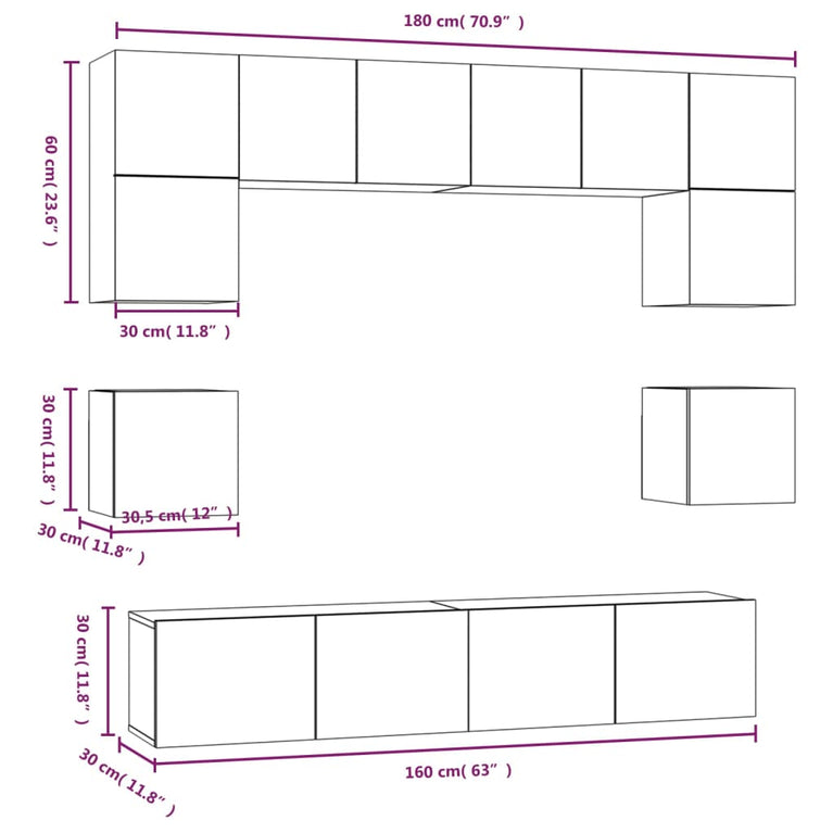 8-delige Tv-meubelset bewerkt hout wit MeubelReus
