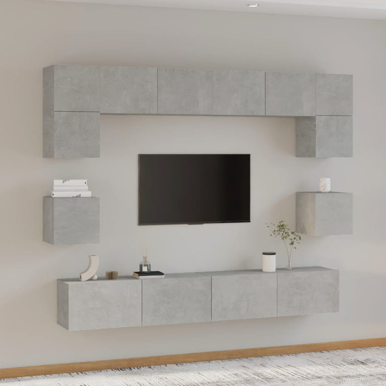 8-delige Tv-meubelset bewerkt hout betongrijs MeubelReus