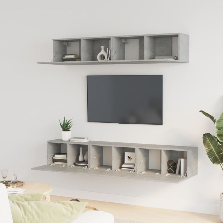 5-delige Tv-meubelset bewerkt hout betongrijs MeubelReus