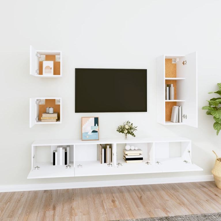 5-delige Tv-meubelset bewerkt hout wit MeubelReus
