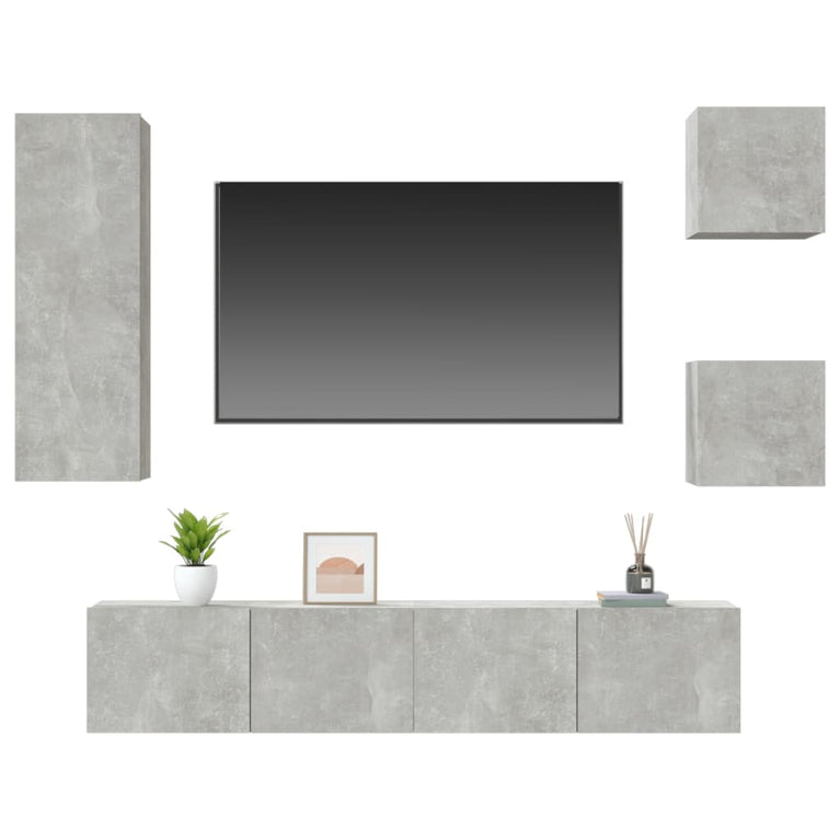 5-delige Tv-meubelset bewerkt hout betongrijs