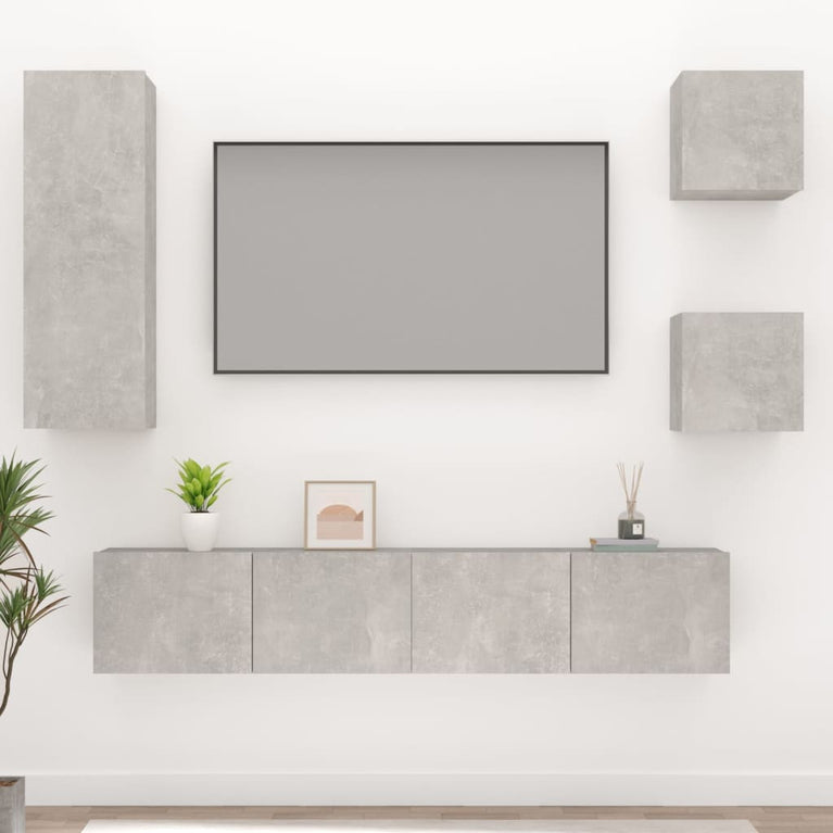 5-delige Tv-meubelset bewerkt hout betongrijs