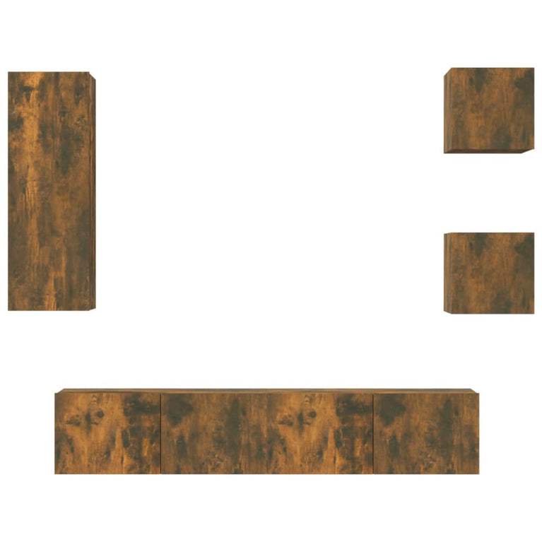 5-delige Tv-meubelset bewerkt hout gerookt eikenkleurig MeubelReus