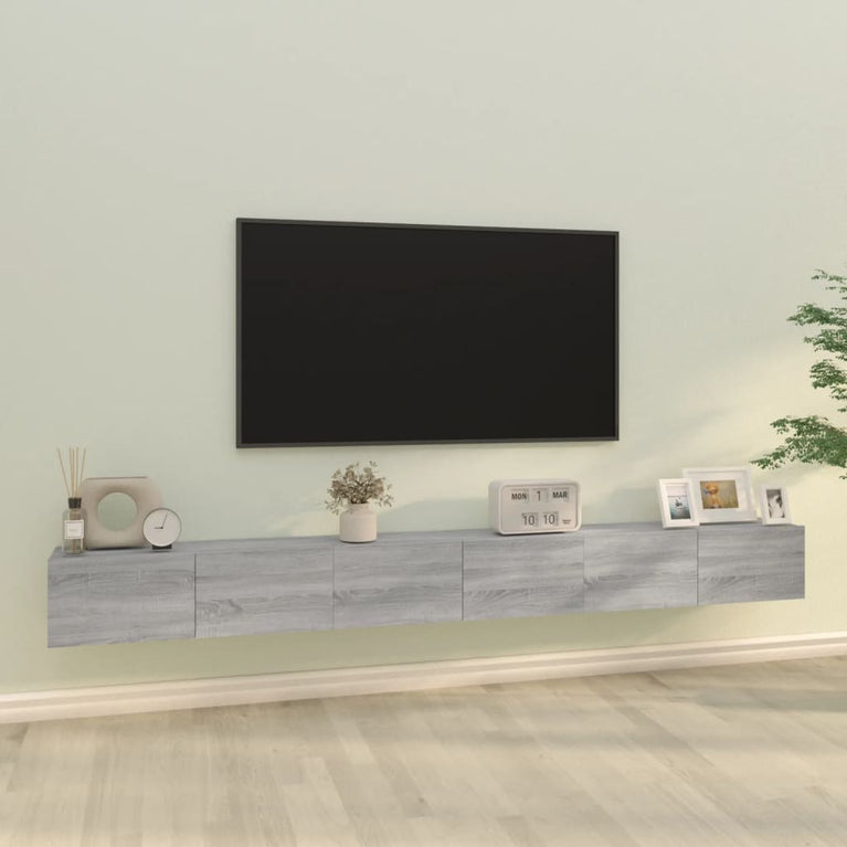 3-delige Tv-meubelset bewerkt hout grijs sonoma eikenkleurig MeubelReus