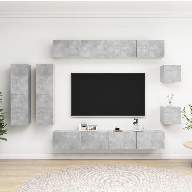 8-delige Tv-meubelset bewerkt hout betongrijs MeubelReus