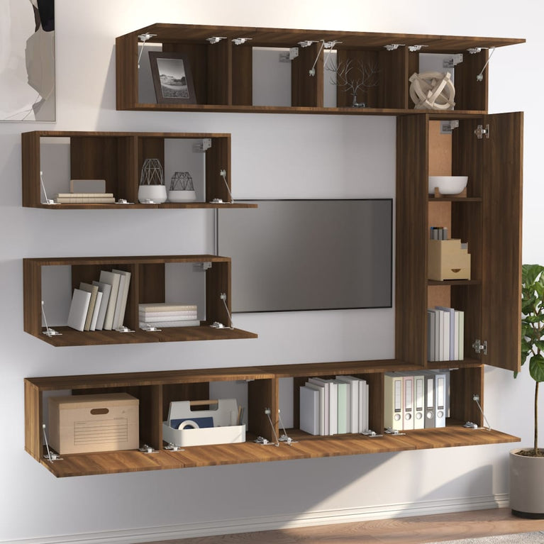 7-delige Tv-meubelset bewerkt hout bruin eikenkleur