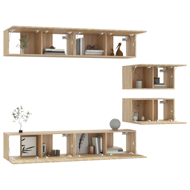 6-delige Tv-meubelset bewerkt hout sonoma eikenkleurig MeubelReus