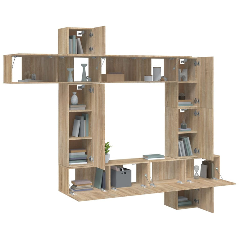 9-delige Tv-meubelset bewerkt hout sonoma eikenkleurig