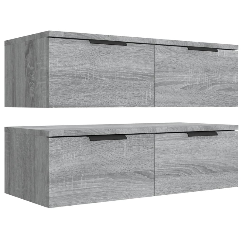 Wandkasten 2 st 68x30x20 cm bewerkt hout grijs sonoma eiken MeubelReus