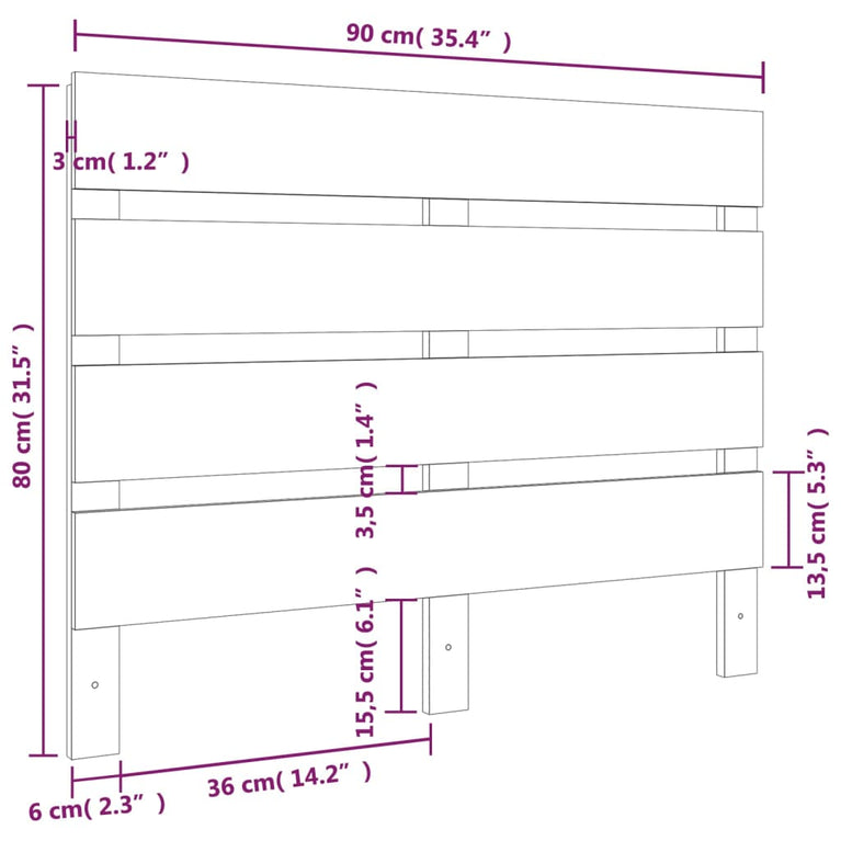 Hoofdbord 90x3x80 cm massief grenenhout wit