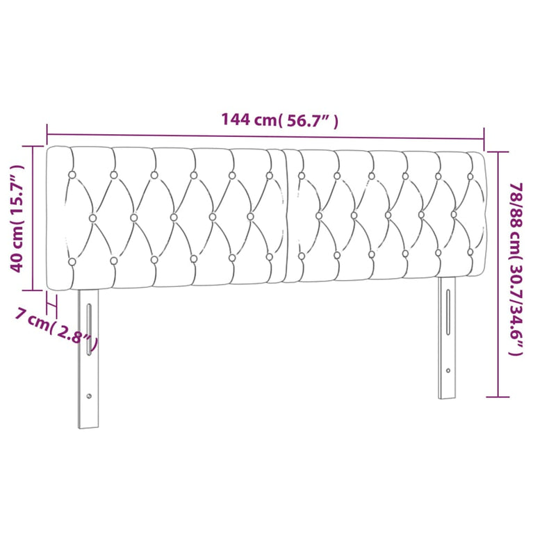 Hoofdborden 2 st 72x7x78/88 cm stof lichtgrijs