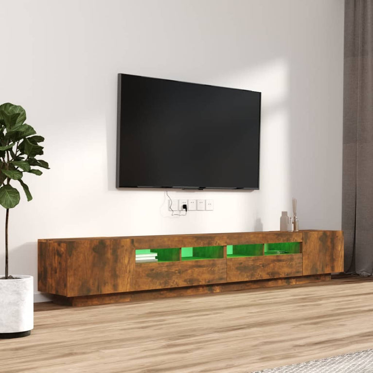 3-delige Tv-meubelset met LED bewerkt hout gerookt eikenkleurig MeubelReus