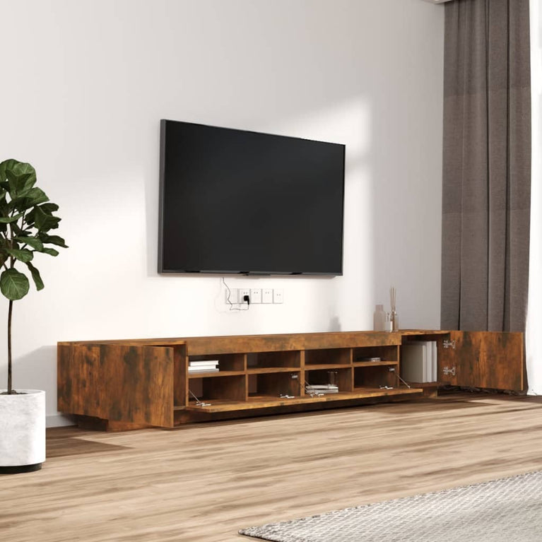 3-delige Tv-meubelset met LED bewerkt hout gerookt eikenkleurig MeubelReus