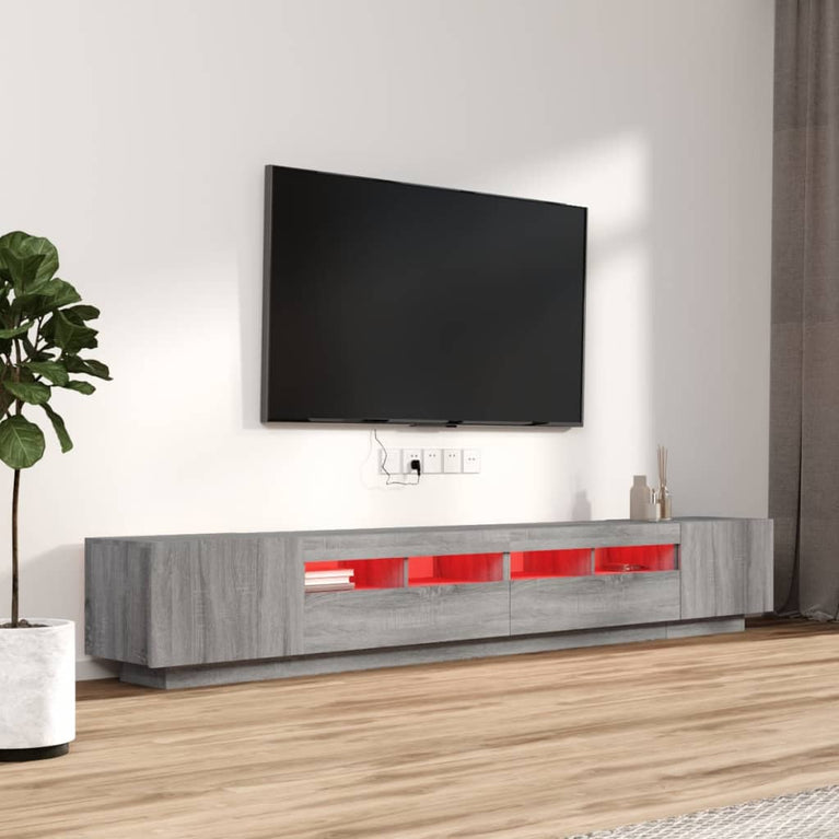 3-delige Tv-meubelset met LED's bewerkt hout grijs sonoma eiken