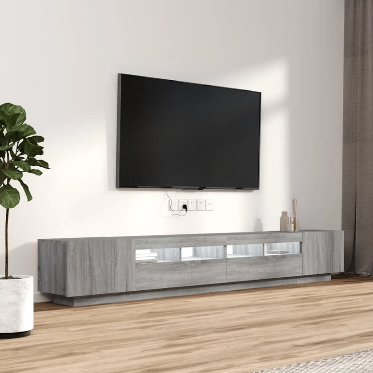 3-delige Tv-meubelset met LED's bewerkt hout grijs sonoma eiken